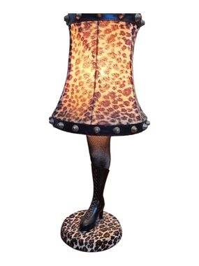 Edgy Leopard Print "Leg Lamp" with Studded Trim & Fishnets